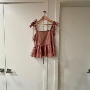 Madewell smocked tie‑strap peplum tank – size M